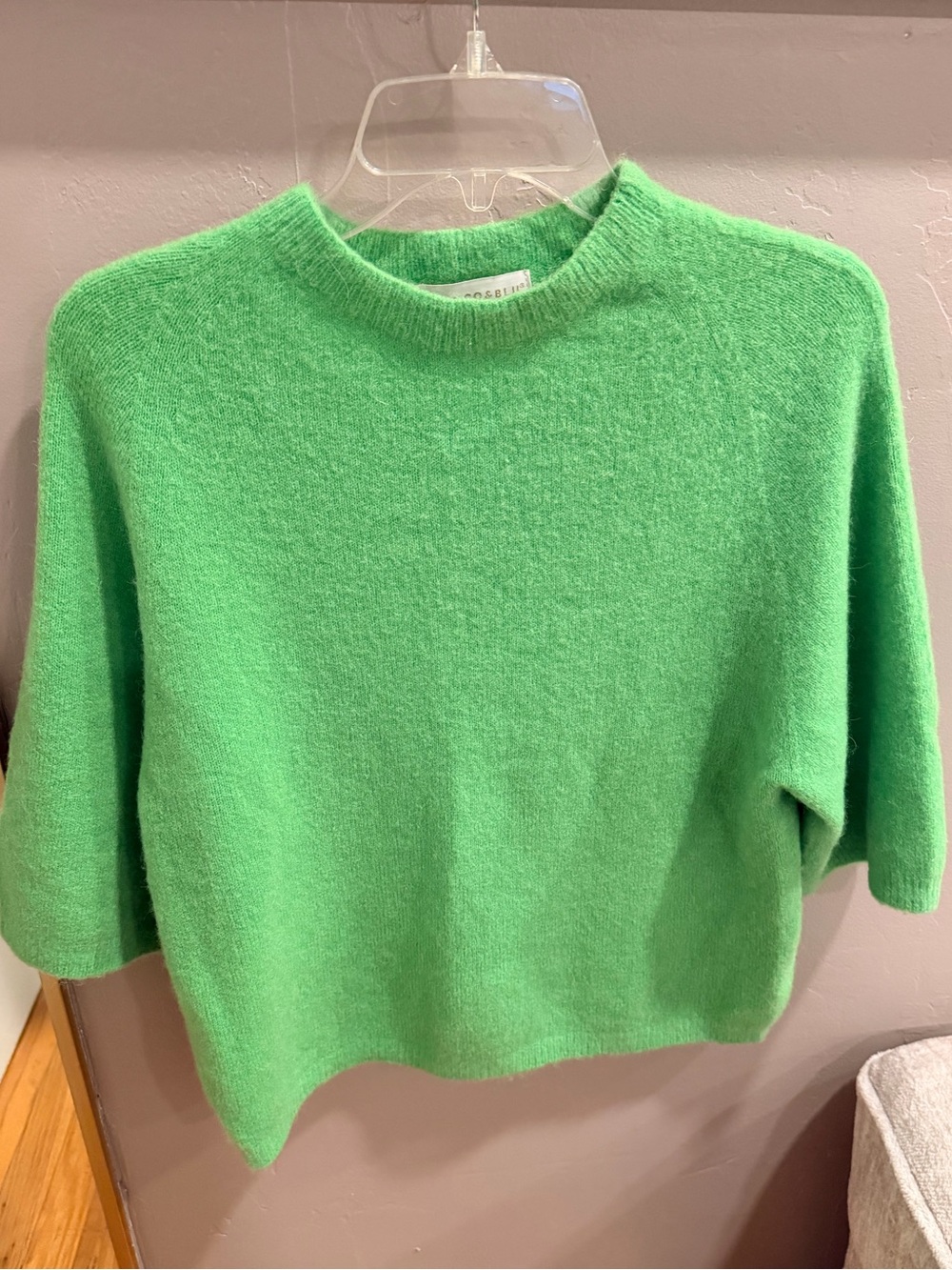 Bianco & Blu Green Short-Sleeve Mockneck Wool Blend Sweater